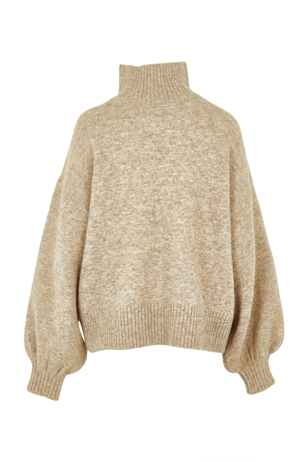 Product shot of the Lovely Day Billow Sleeve Wool Blend Jumper in colour Natural, from the back