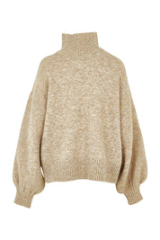 Product shot of the Lovely Day Billow Sleeve Wool Blend Jumper in colour Natural, from the back