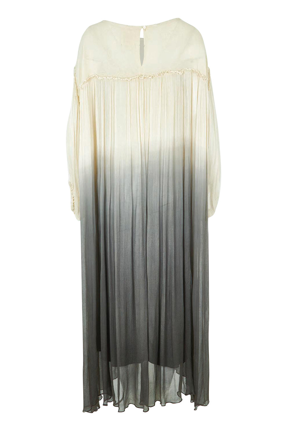 Product shot of the First Love Gathered Ombre Dress in colour Earthombre, from the back