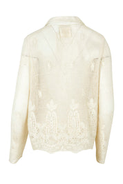 Product shot of the Sweet Escape Embroidered Cotton Mesh Shirt in colour Cream, from the back