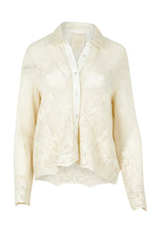 Product shot of the Sweet Escape Embroidered Cotton Mesh Shirt in colour Cream, from the front