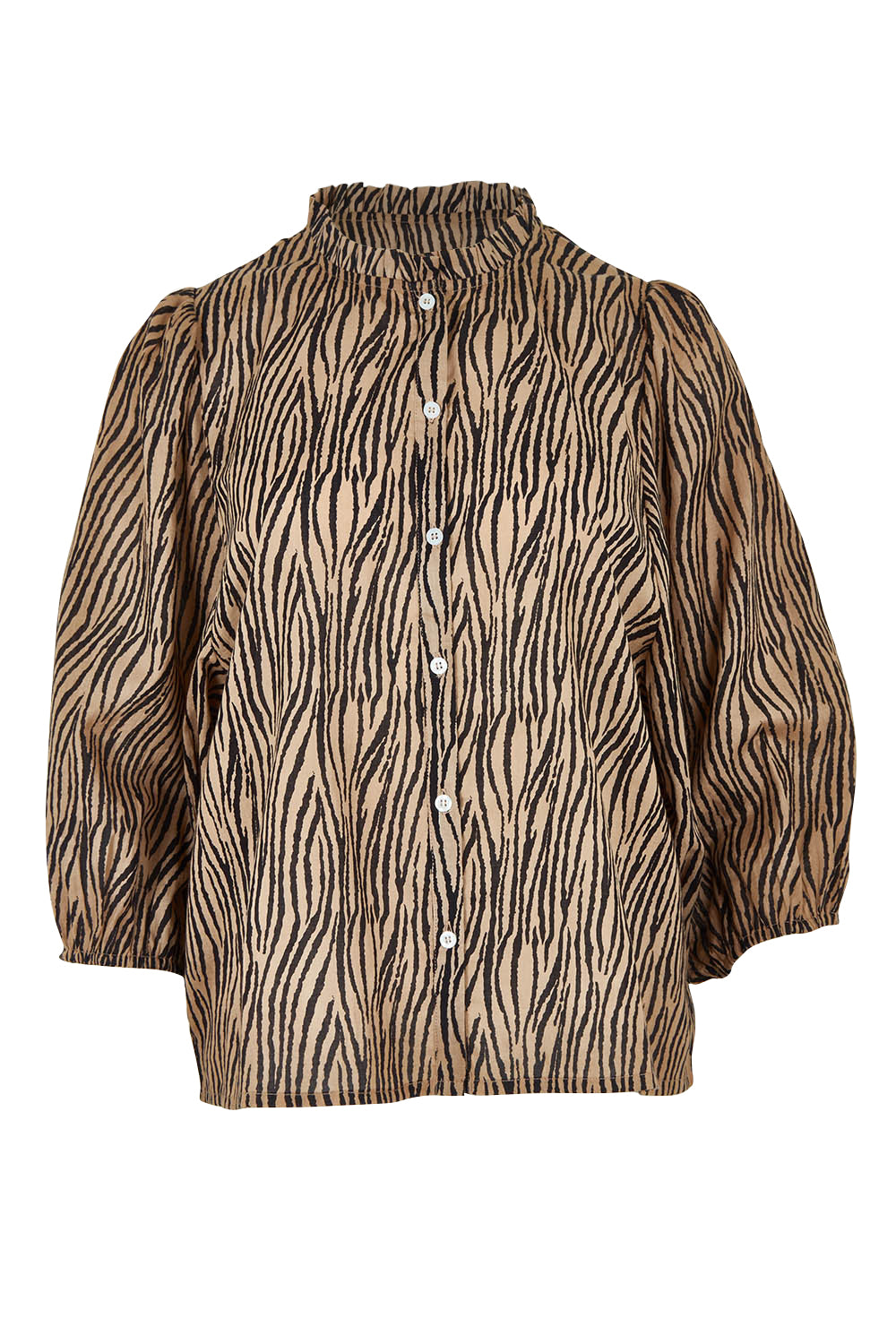 Product shot of the Wild Side Cotton Blouse in colour Zebra (Black), from the front