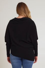 Model Chanel wearing size XL of the Snuggle Up True Knit Jumper in colour Black (Black), from the back