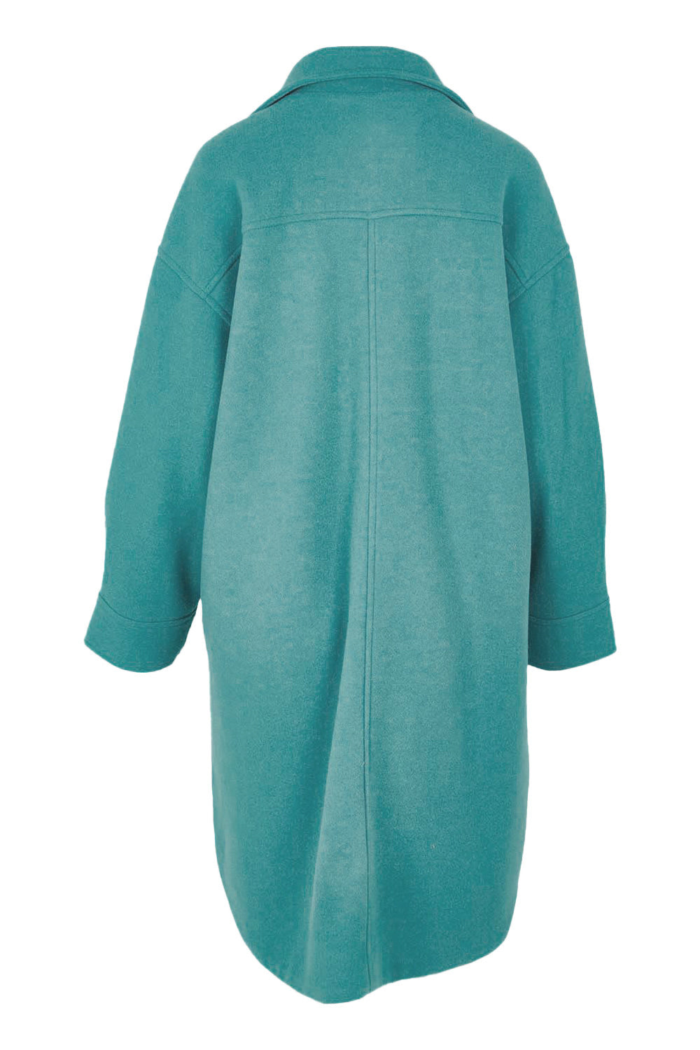 Product shot of the Through The Trees Jacket in colour Teal (Blue), from the back