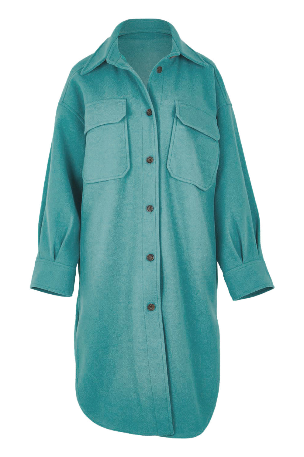 Product shot of the Through The Trees Jacket in colour Teal (Blue), from the front