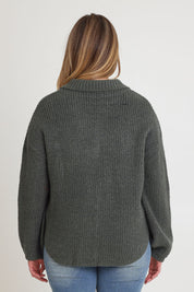Model Chanel wearing size XL of the Cuddle Up To Me Knit Cardi in colour Gumnut (Green), from the back