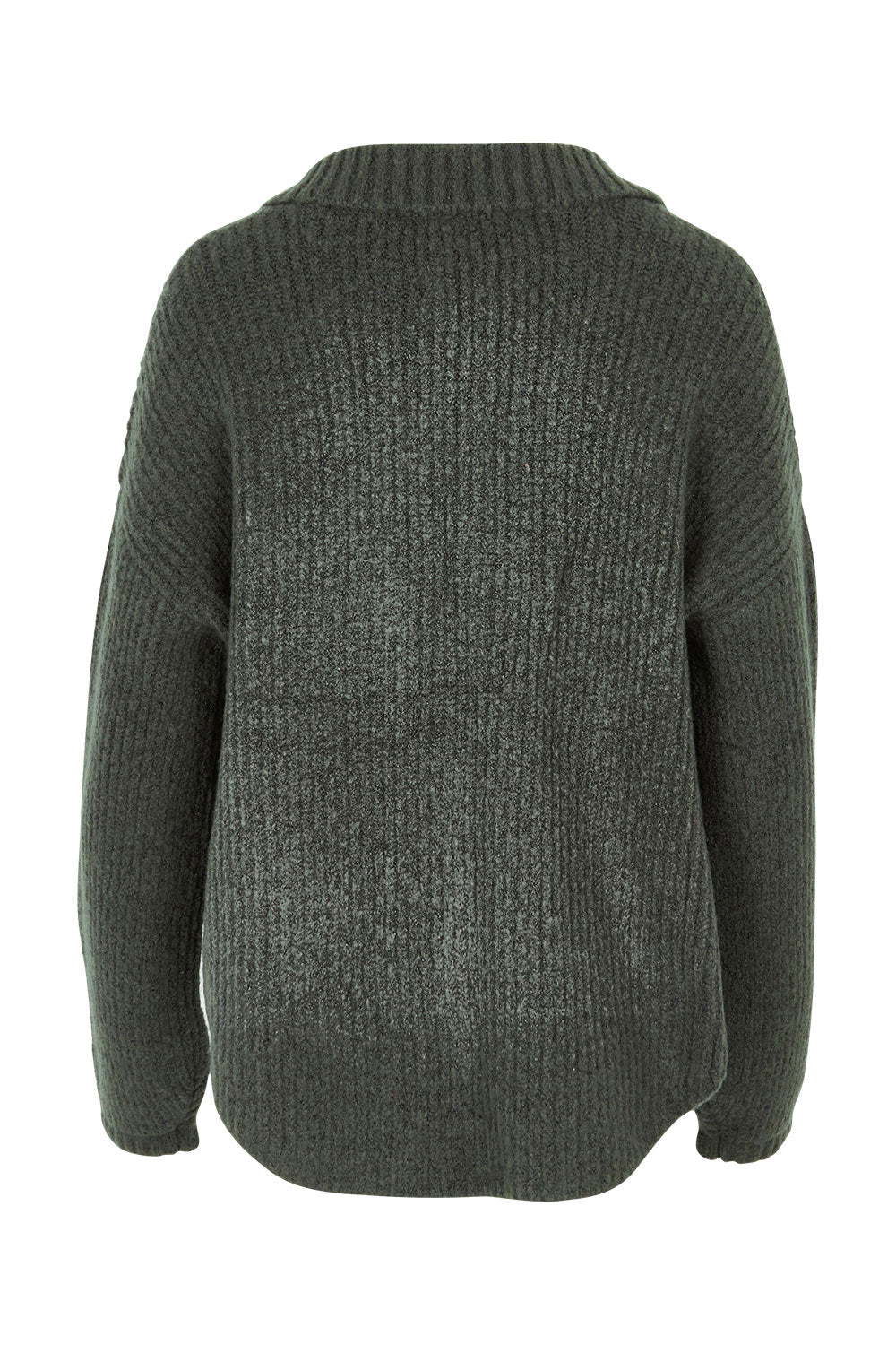 Product shot of the Cuddle Up To Me Knit Cardi in colour Gumnut (Green), from the back