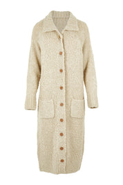 Product shot of the Sunday Walks Longline Cardi in colour Sand, from the front