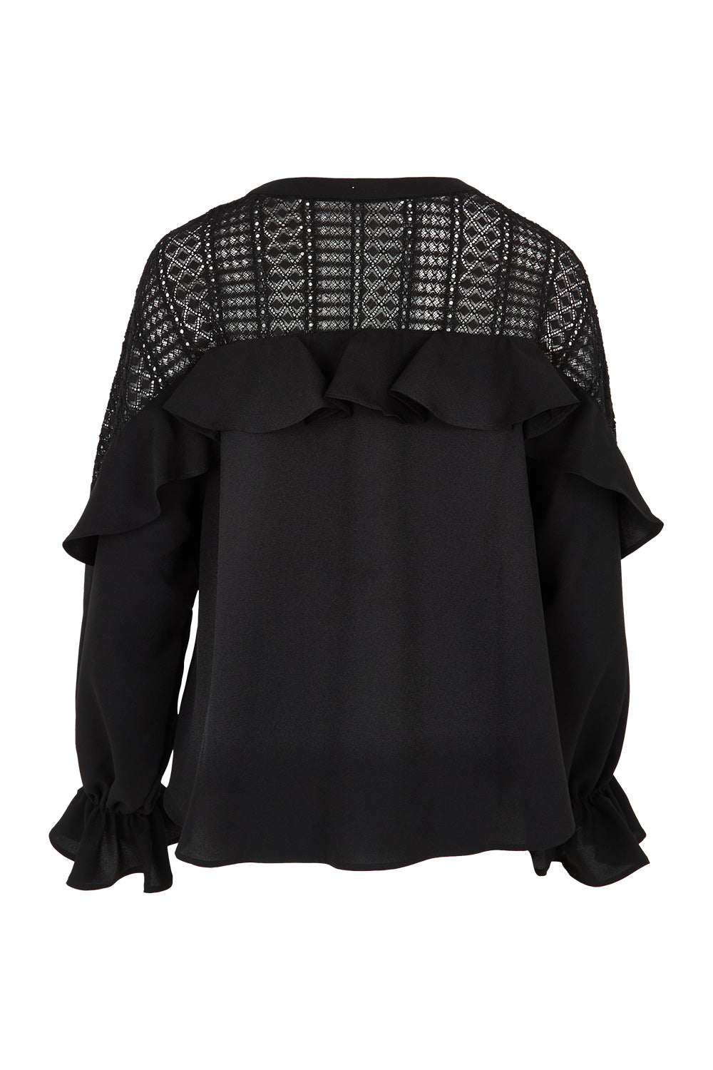 Product shot of the Good Feels Lace Detail Blouse in colour Black (Black), from the back