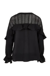 Product shot of the Good Feels Lace Detail Blouse in colour Black (Black), from the back