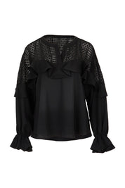Product shot of the Good Feels Lace Detail Blouse in colour Black (Black), from the front