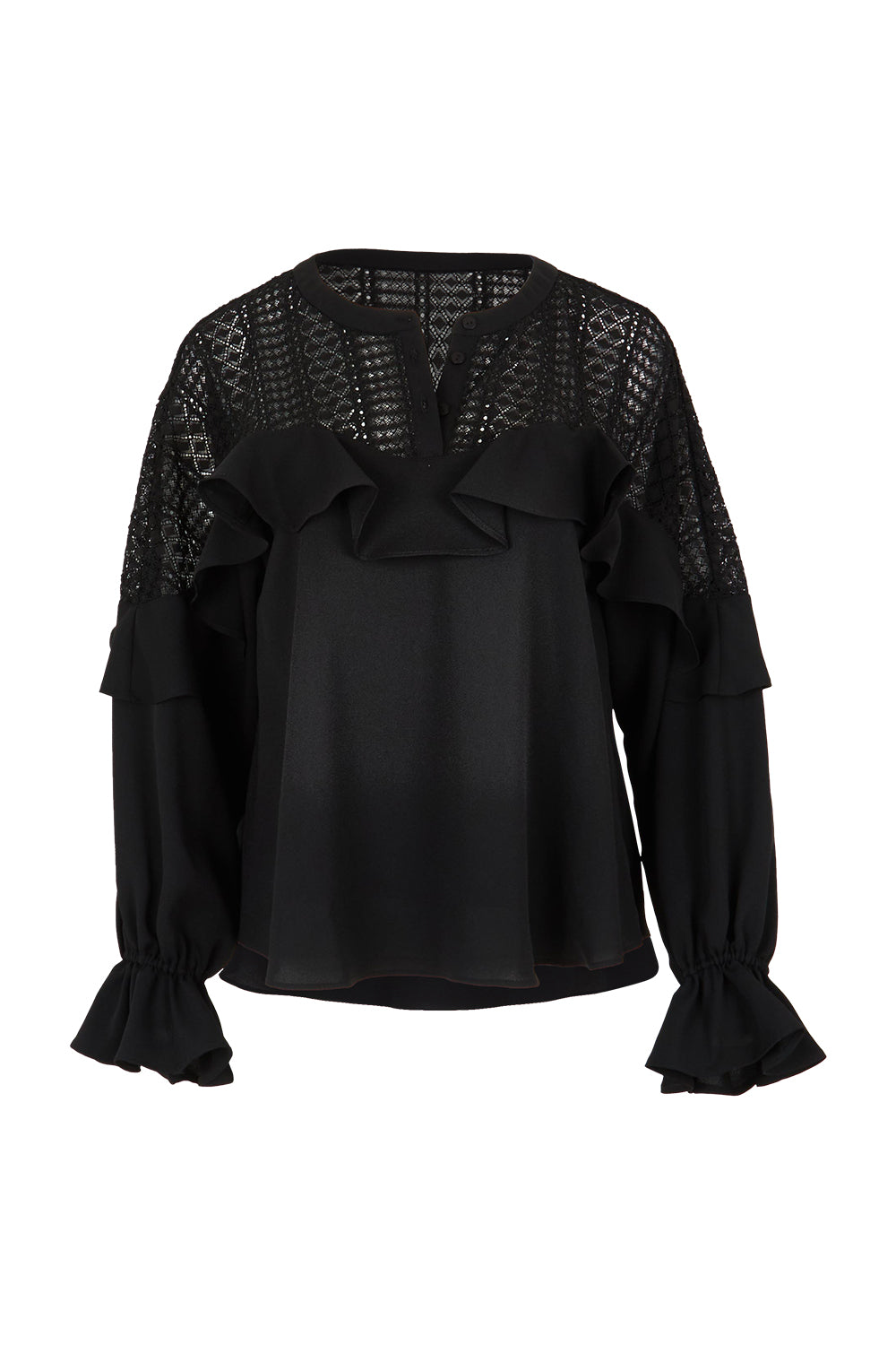 Product shot of the Good Feels Lace Detail Blouse in colour Black (Black), from the front