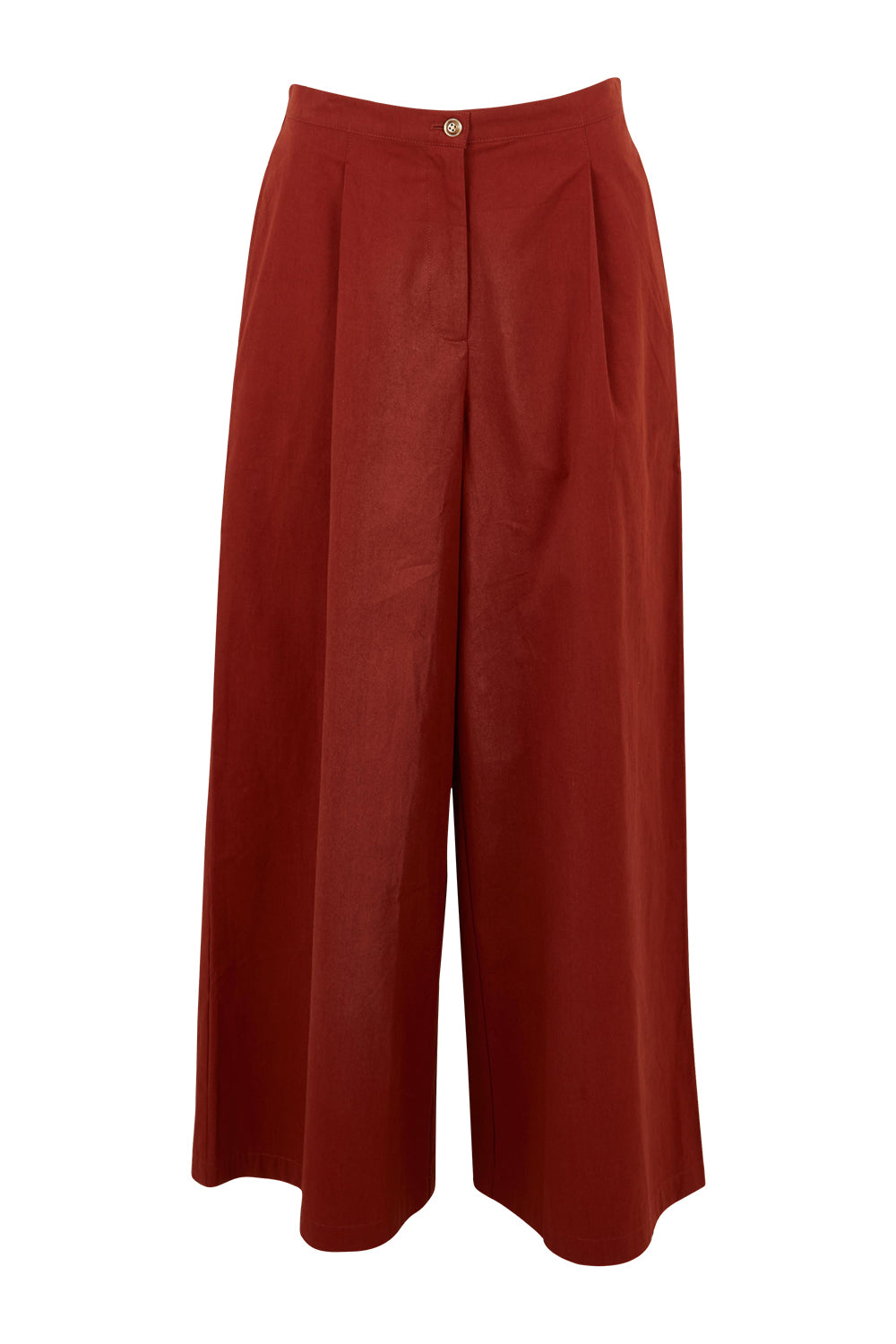 Product shot of the Take The High Road Cotton Wide Leg Pants in colour Bordeaux (Red), from the front