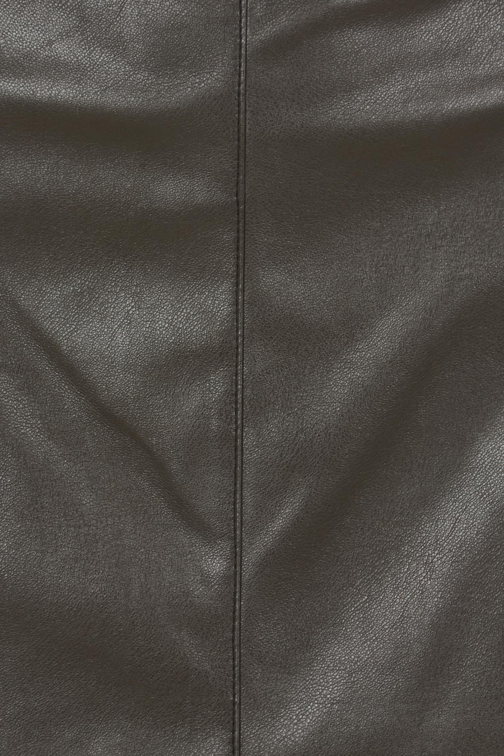 Product shot of the Easy Elegance Vegan Leather Maxi Skirt in colour Olive (Green), detail