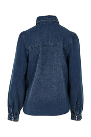 Product shot of the Denim Daze Billow Sleeve Shirt in colour Denim (Blue), from the back