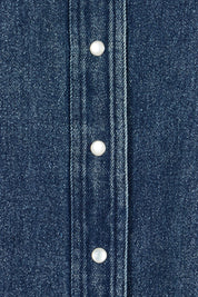 Product shot of the Denim Daze Billow Sleeve Shirt in colour Denim (Blue), detail