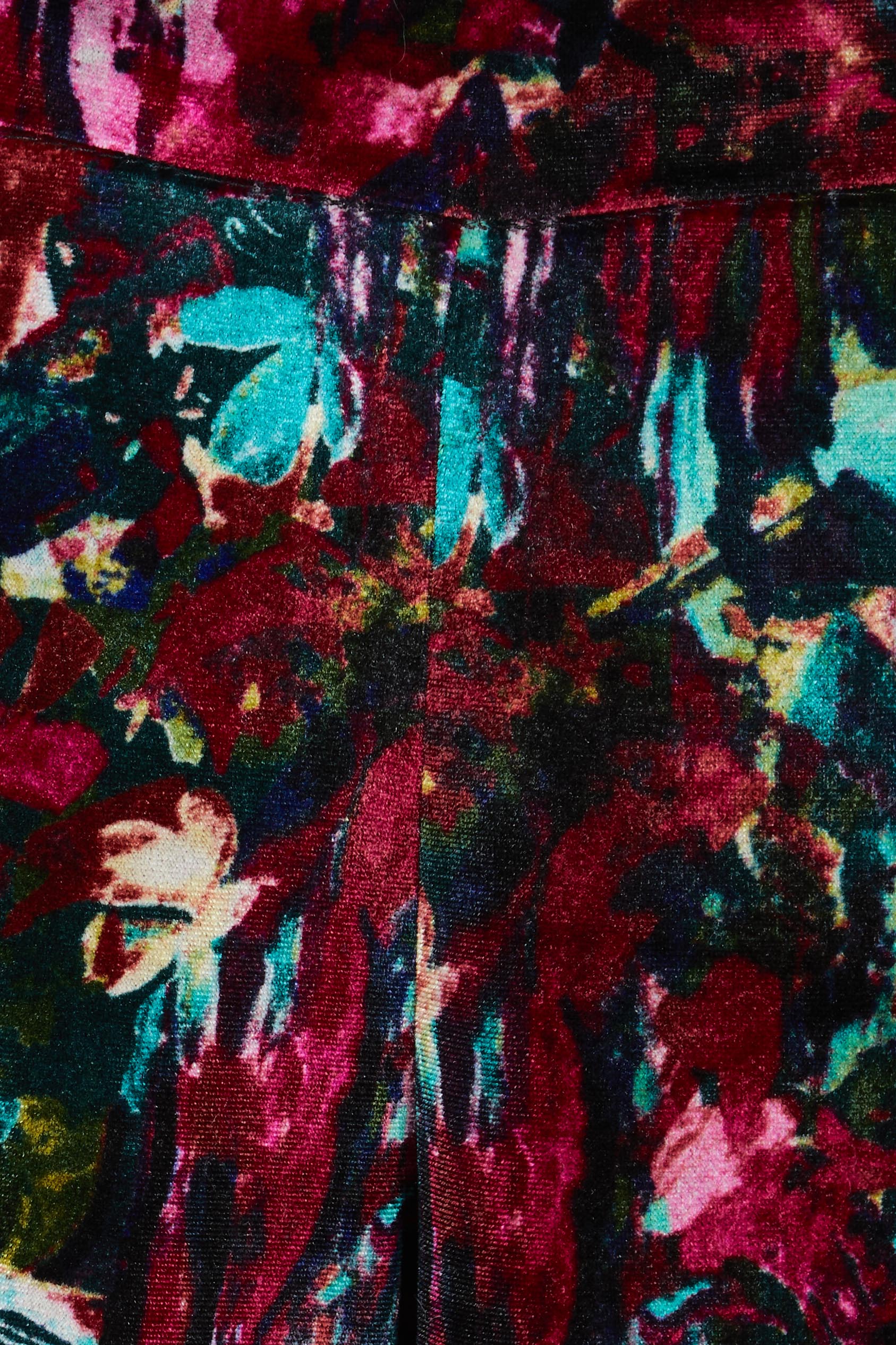 Product shot of the Flight Of Fancy Velvet Pants in colour Jewel, detail