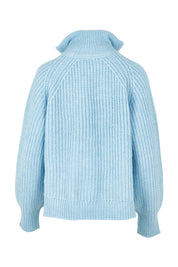 Product shot of the Always Yours Half Zip Sweater in colour Babyblue (Blue), from the back