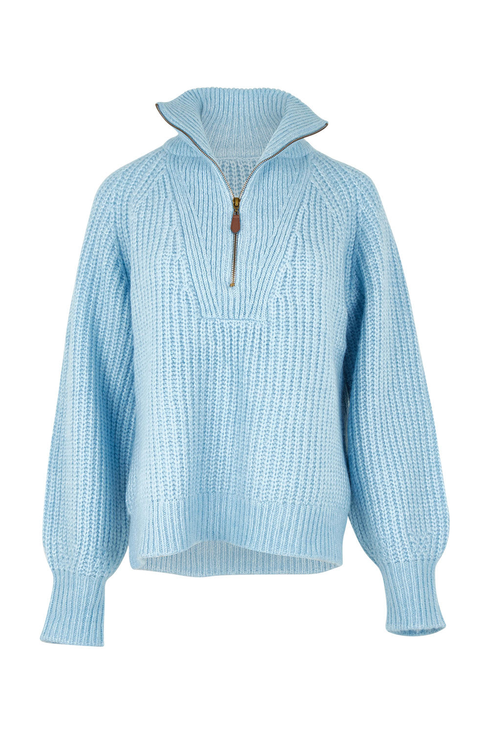 Product shot of the Always Yours Half Zip Sweater in colour Babyblue (Blue), from the front