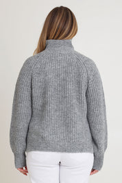 Model Chanel wearing size XL of the Always Yours Half Zip Sweater in colour Stormgrey (Grey), from the back