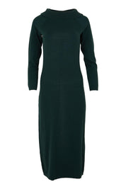 Product shot of the Winter Sun Off Shoulder Knit Dress in colour Forest (Green), from the front