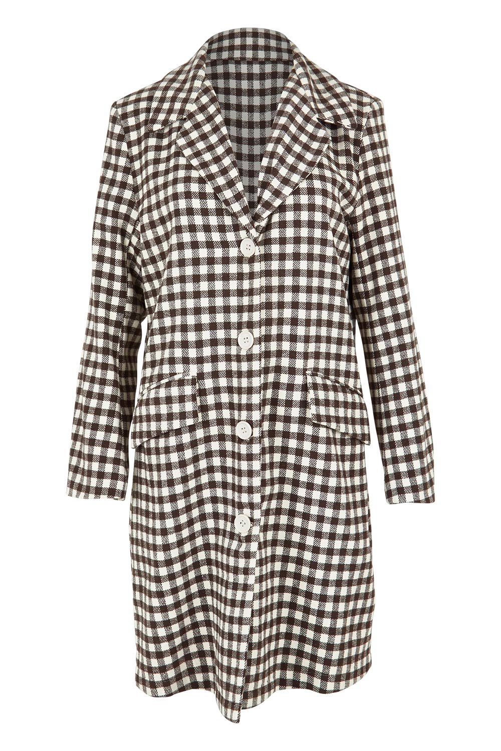 Product shot of the Checked In Overcoat in colour Chocheck, from the front