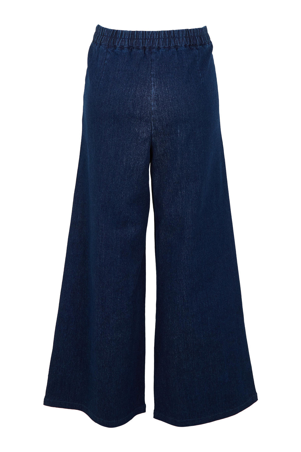 Product shot of the Walk This Way Wide Leg Jeans in colour Denim (Blue), from the back