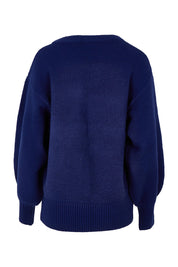 Product shot of the Cozy As A Cloud Balloon Sleeve Jumper in colour Royal (Blue), from the back