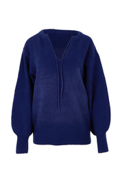 Product shot of the Cozy As A Cloud Balloon Sleeve Jumper in colour Royal (Blue), from the front
