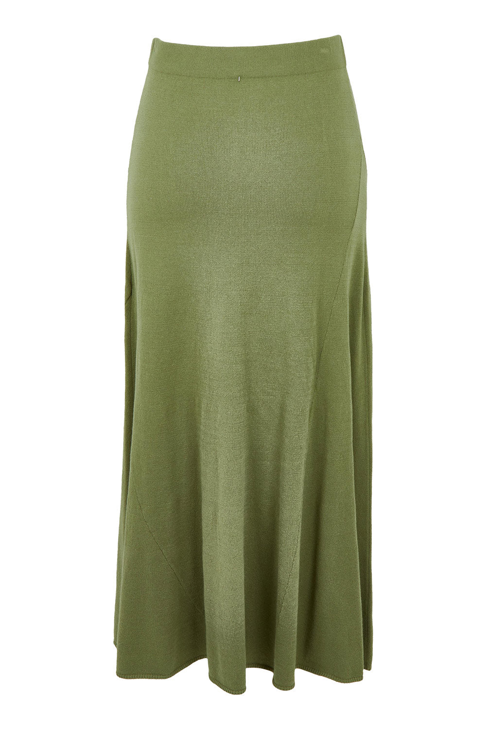 Product shot of the Sweet Melody Knit Maxi Skirt in colour Sage (Green), from the back