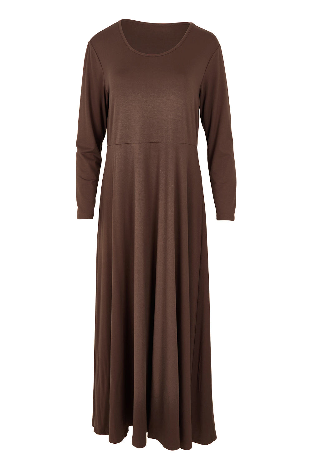 Product shot of the Bamboo Delight Maxi Dress in colour Chocolate, from the front