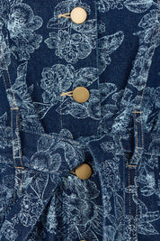 Product shot of the Say It With Flowers Button Through Denim Dress in colour Denim (Blue), detail