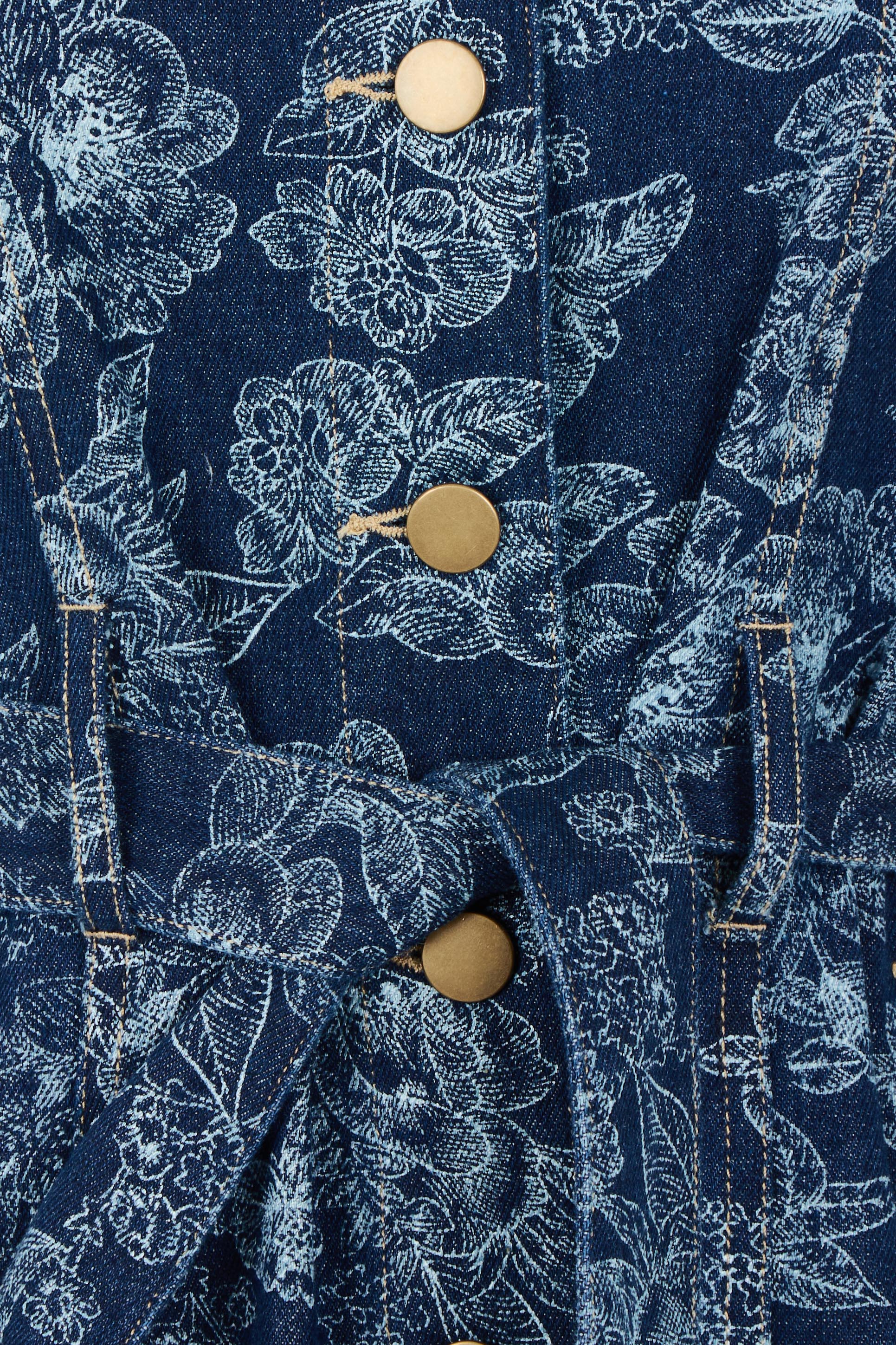 Product shot of the Say It With Flowers Button Through Denim Dress in colour Denim (Blue), detail
