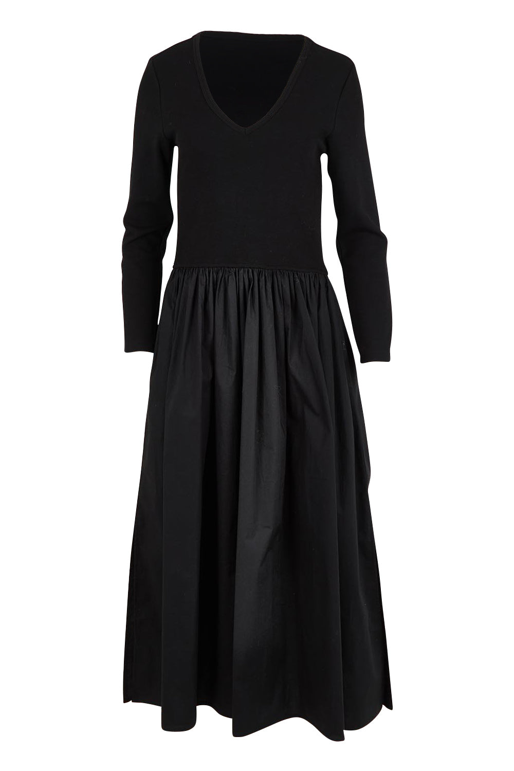 Product shot of the Sweet Intentions Long Sleeve V Neck Maxi Dress in colour Black (Black), from the front