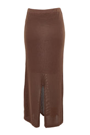 Product shot of the Summer Ready Cotton Knit Skirt in colour Pecan, from the back