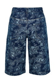 Product shot of the Say It With Flowers Longline Denim Shorts in colour Denim (Blue), from the back