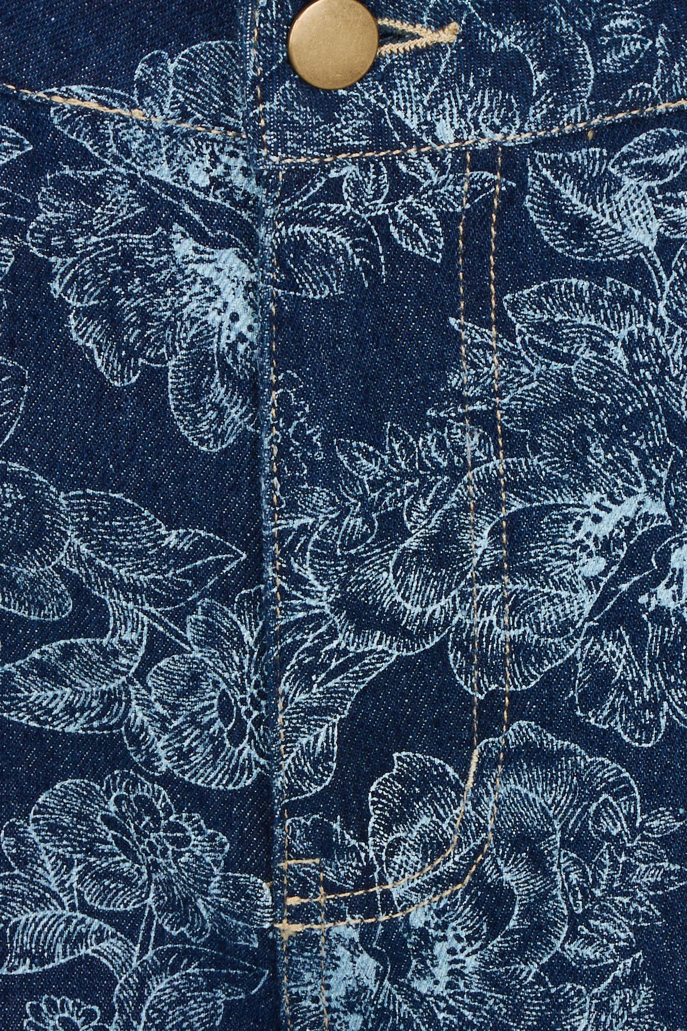 Product shot of the Say It With Flowers Longline Denim Shorts in colour Denim (Blue), detail