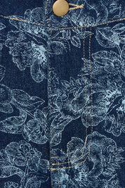 Product shot of the Say It With Flowers Longline Denim Shorts in colour Denim (Blue), detail