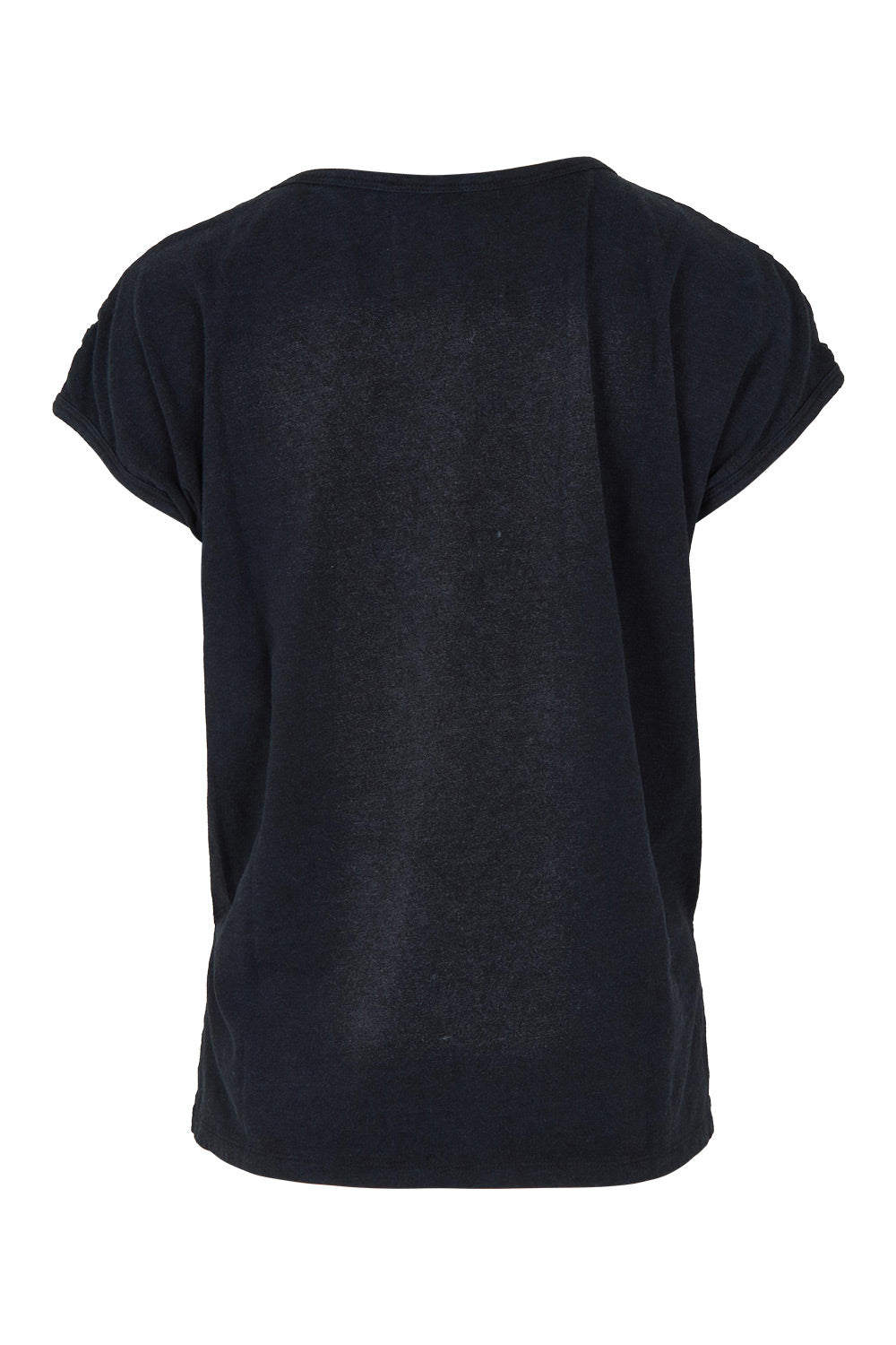 Product shot of the Relax Ruched Shoulder Tee in colour Washedblk (Black), from the back