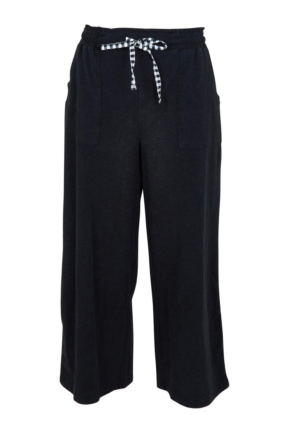 Product shot of the Relax Wide Leg Cotton Blend Lounge Pant in colour Washedblk (Black), from the front