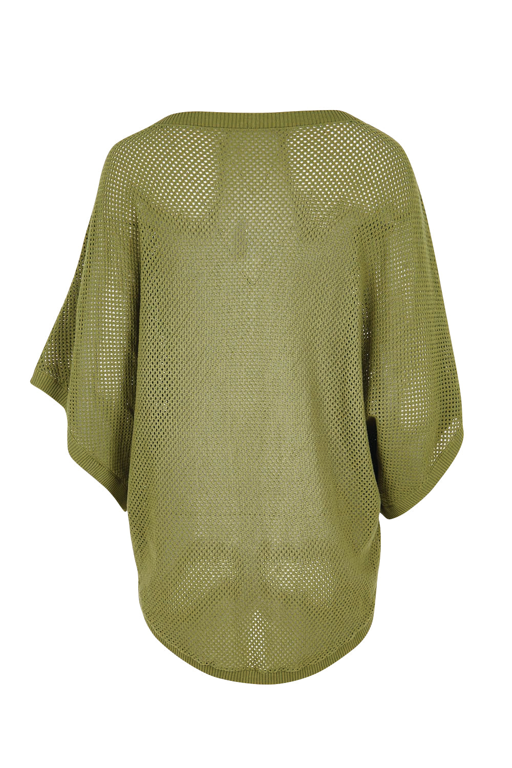 Product shot of the Summer Ready Cotton Throw Sweater – Moss in colour Moss, from the back