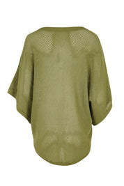 Product shot of the Summer Ready Cotton Throw Sweater – Moss in colour Moss, from the back