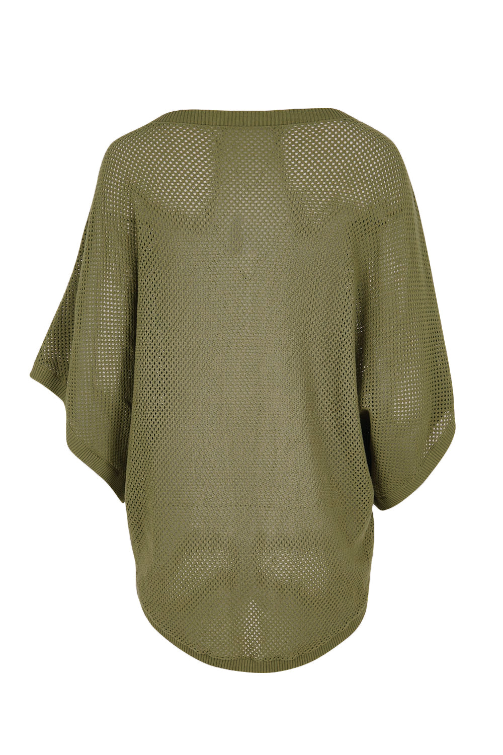 Product shot of the Summer Ready Cotton Throw Sweater – Moss in colour Moss, from the back