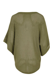 Product shot of the Summer Ready Cotton Throw Sweater – Moss in colour Moss, from the back
