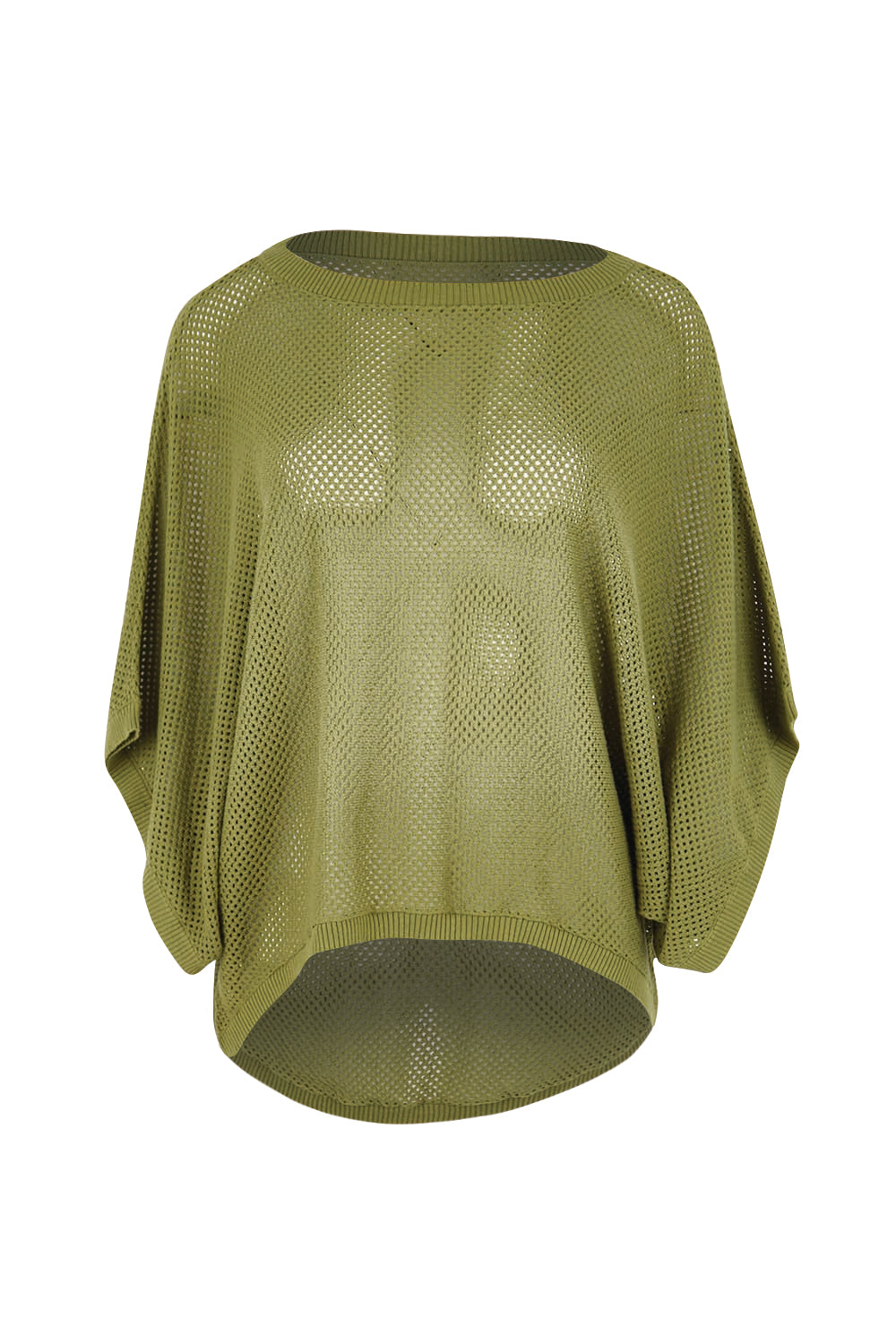 Product shot of the Summer Ready Cotton Throw Sweater – Moss in colour Moss, from the front