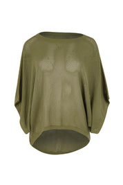 Product shot of the Summer Ready Cotton Throw Sweater – Moss in colour Moss, from the front