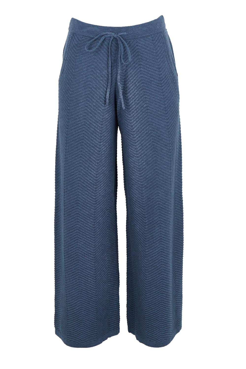Product shot of the Easy Does It Knit Pants in colour Denim (Blue), from the front