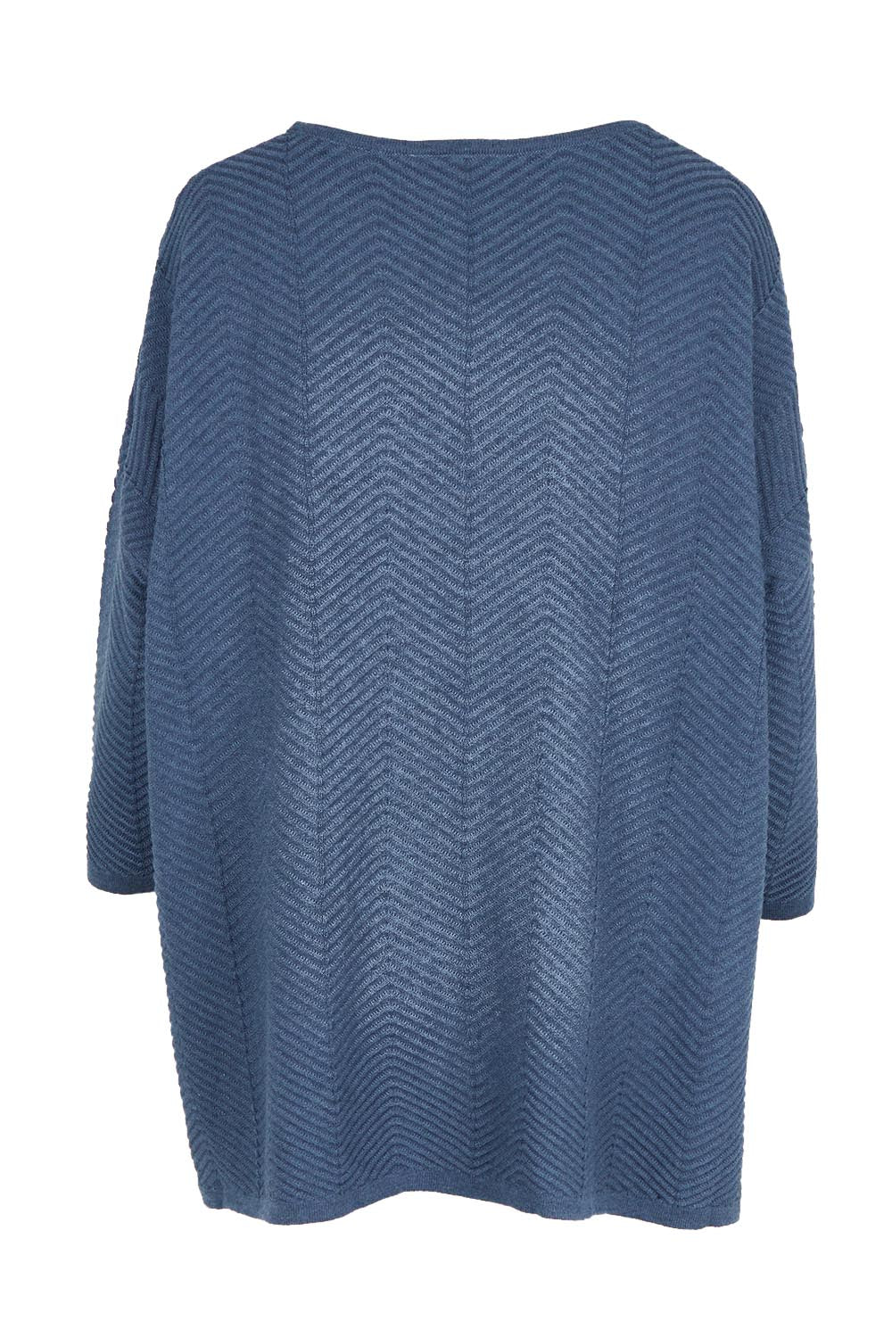 Product shot of the Easy Does It Knit Top in colour Denim (Blue), from the back