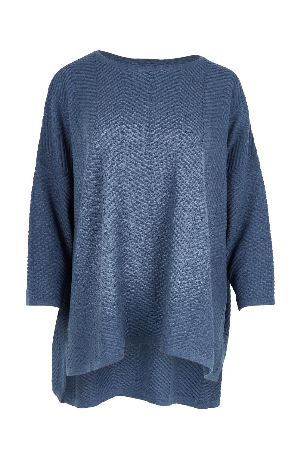 Product shot of the Easy Does It Knit Top in colour Denim (Blue), from the front