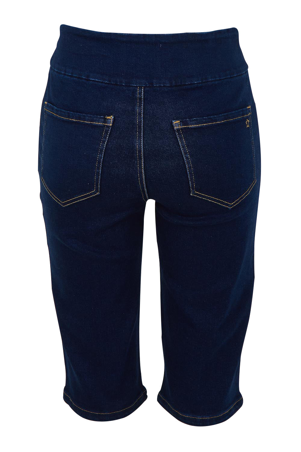 Product shot of the Easy As Pull On Long Shorts in colour Denim (Blue), from the back